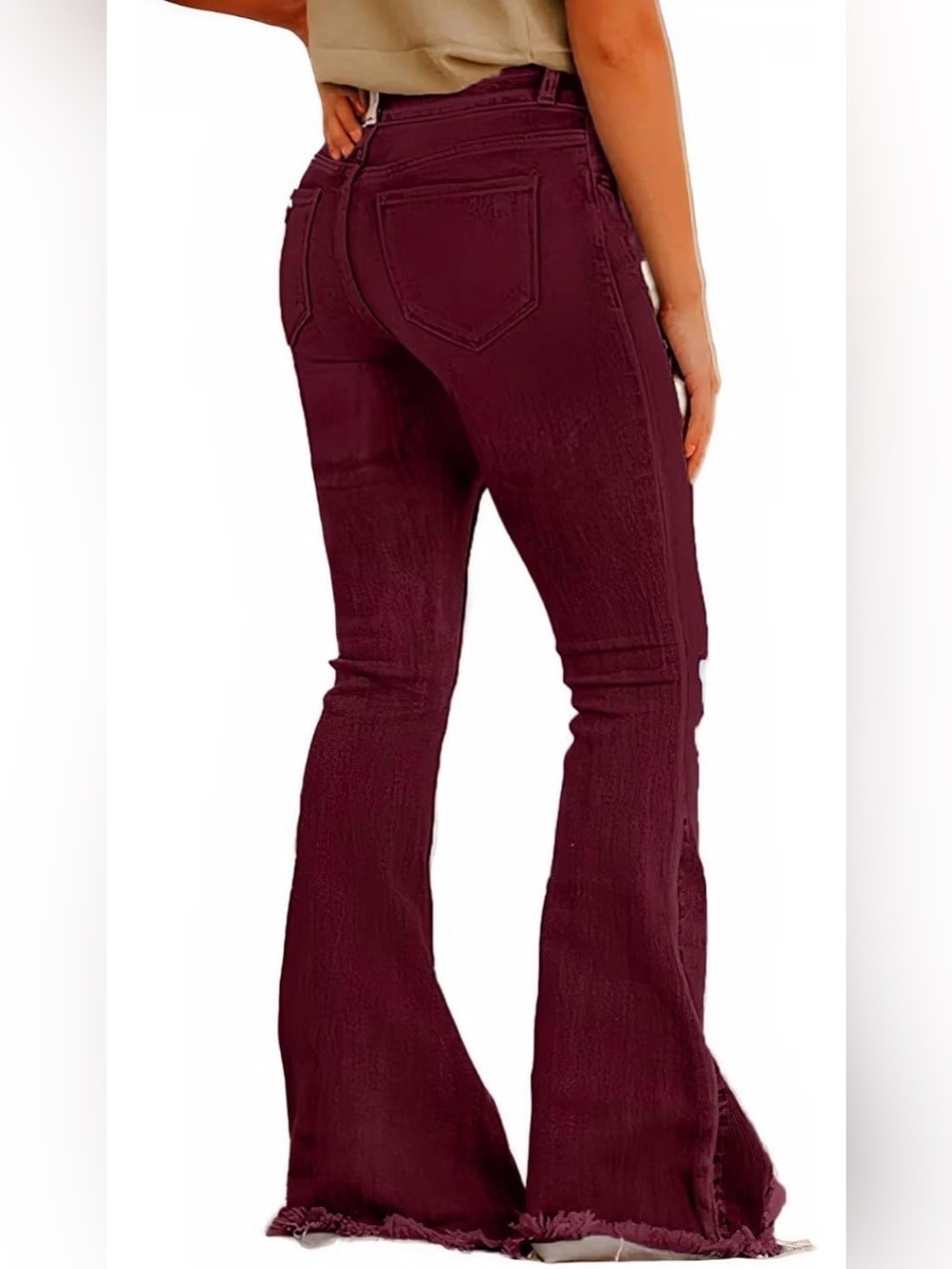 Boot-Cut Distressed High-Rise Pants in Raspberry - Picture 7 of 8